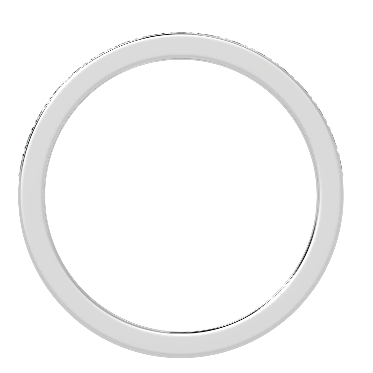 Pave Set Half Eternity Ring in white gold or platinum, flat view