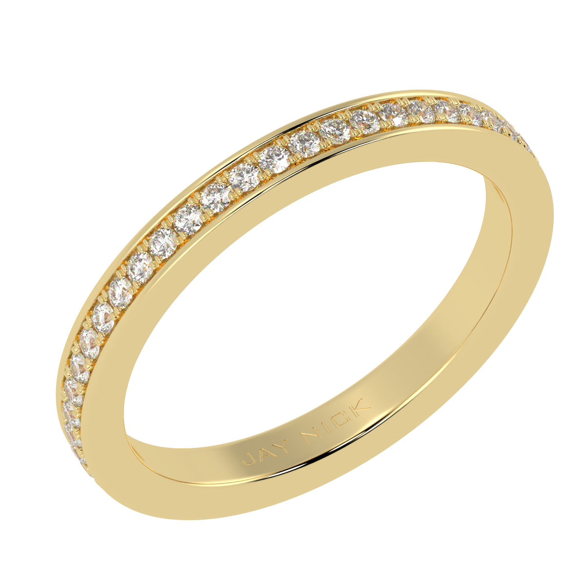 Prong Set Full Eternity Ring in yellow gold, perspective view
