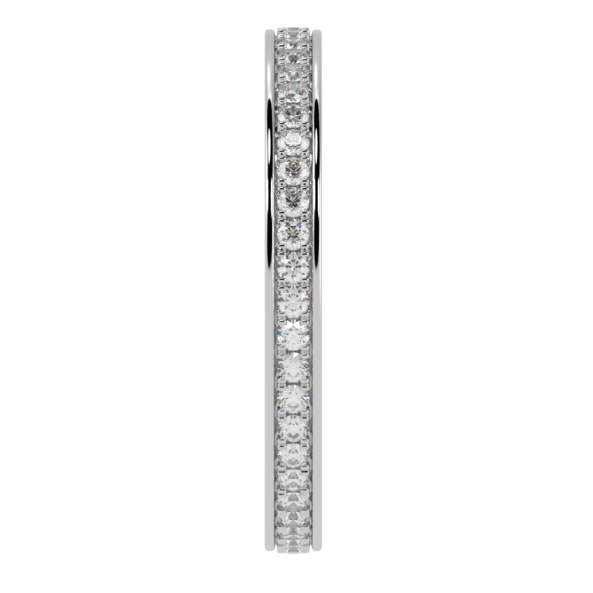 Prong Set Full Eternity Ring in white gold or platinum, side view