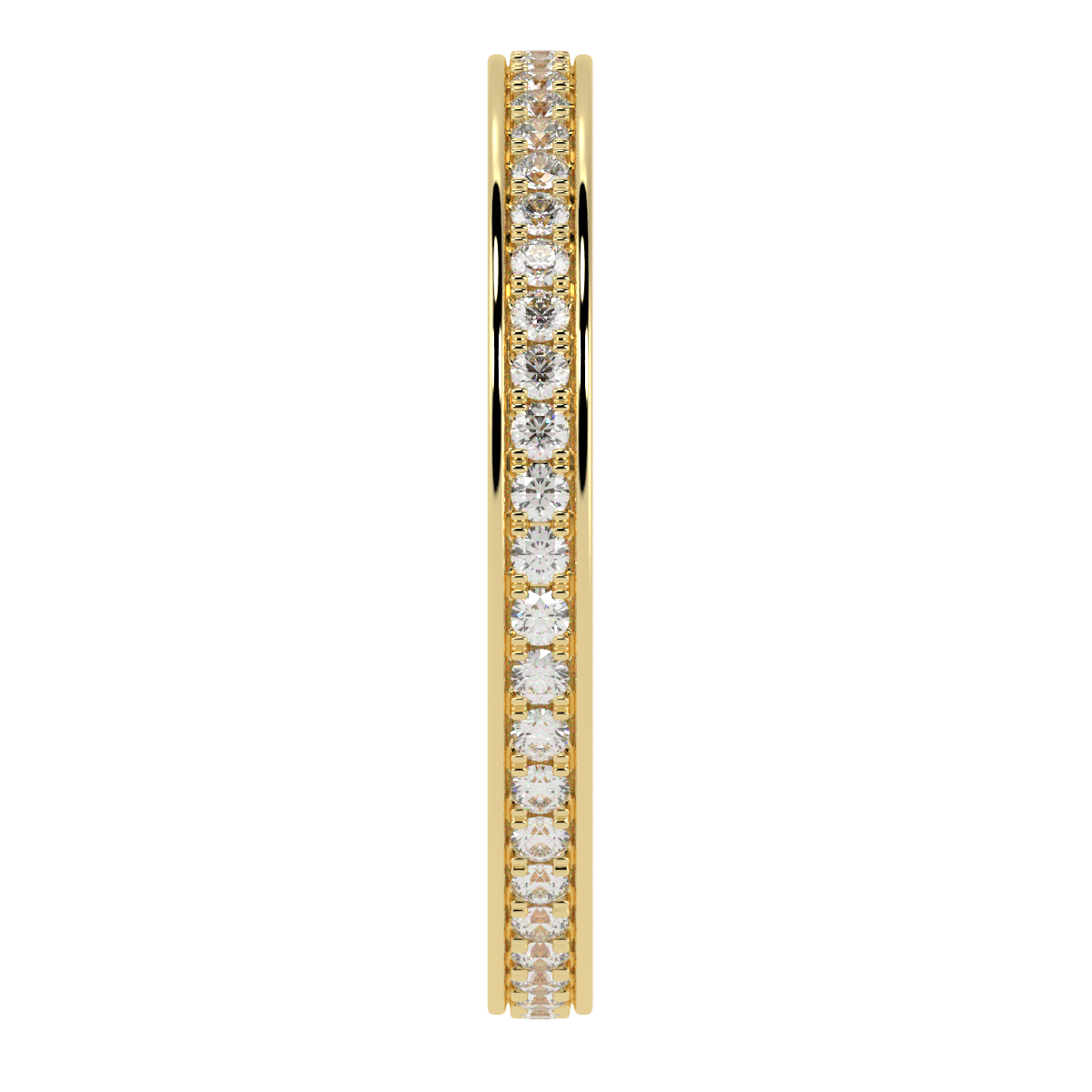 Prong Set Full Eternity Ring in yellow gold, side view