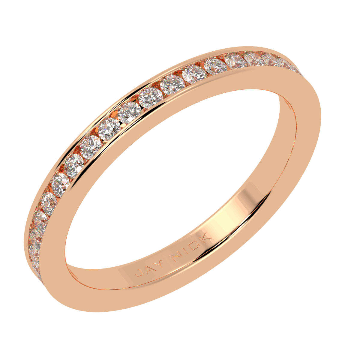 Channel Set Full Eternity Ring in rose gold, perspective view