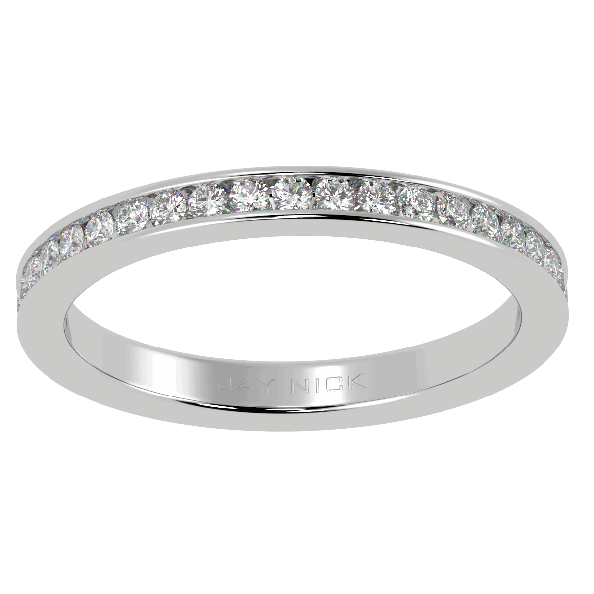 Channel Set Full Eternity Ring in white gold or platinum, top view