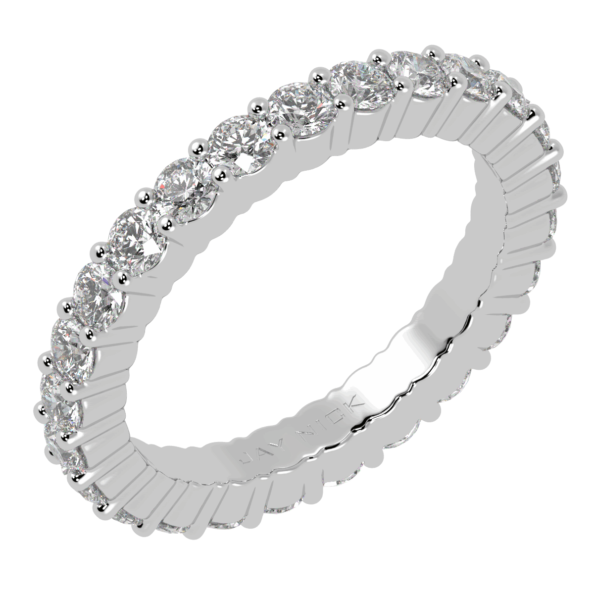 Claw Set Full Eternity Ring in white gold or platinum, perspective view