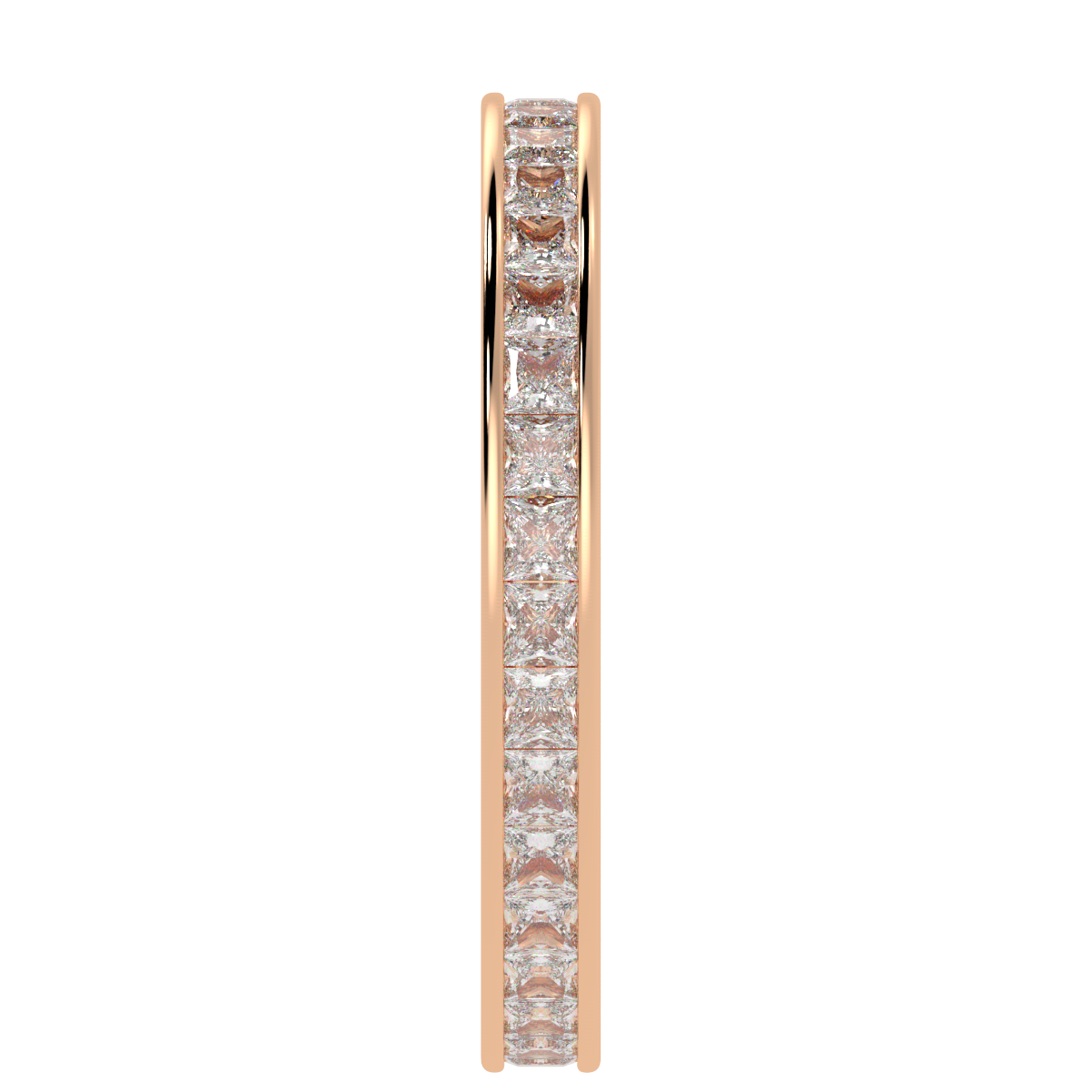 Princess Cut Full Eternity Ring in rose gold, side view