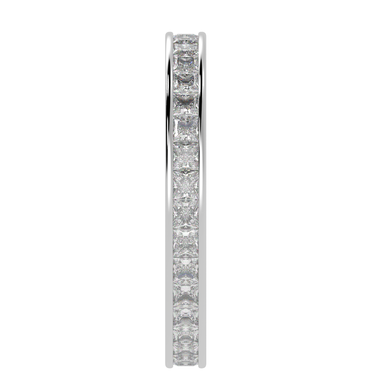 Princess Cut Full Eternity Ring in white gold or platinum, side view
