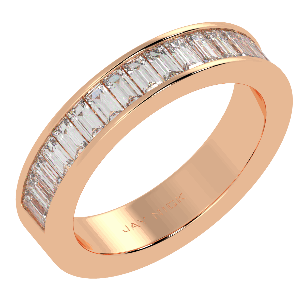 Baguette Cut Half Eternity Ring in rose gold, perspective view