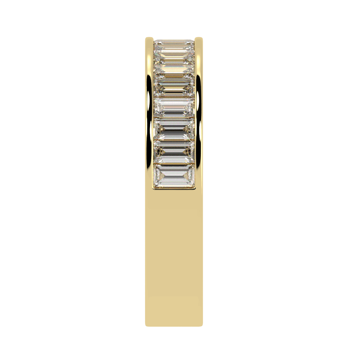 Baguette Cut Half Eternity Ring in yellow gold, side view
