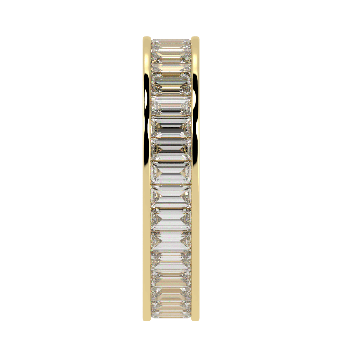 Baguette Cut Full Eternity Ring in yellow gold, side view