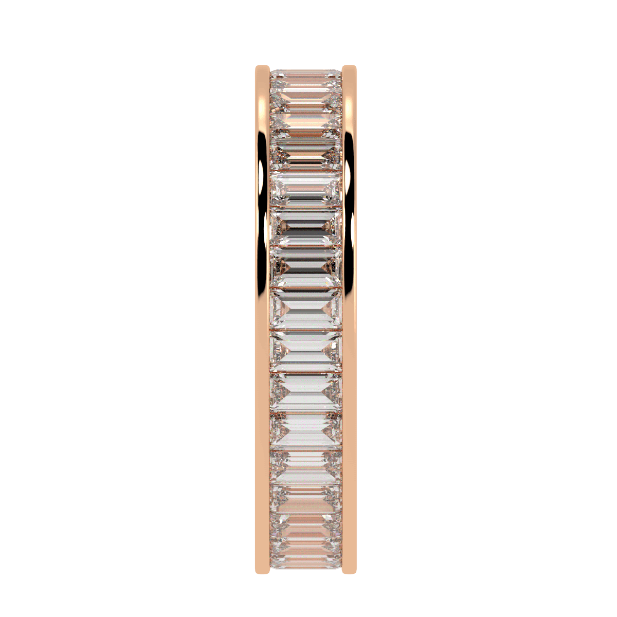 Baguette Cut Full Eternity Ring in rose gold, side view