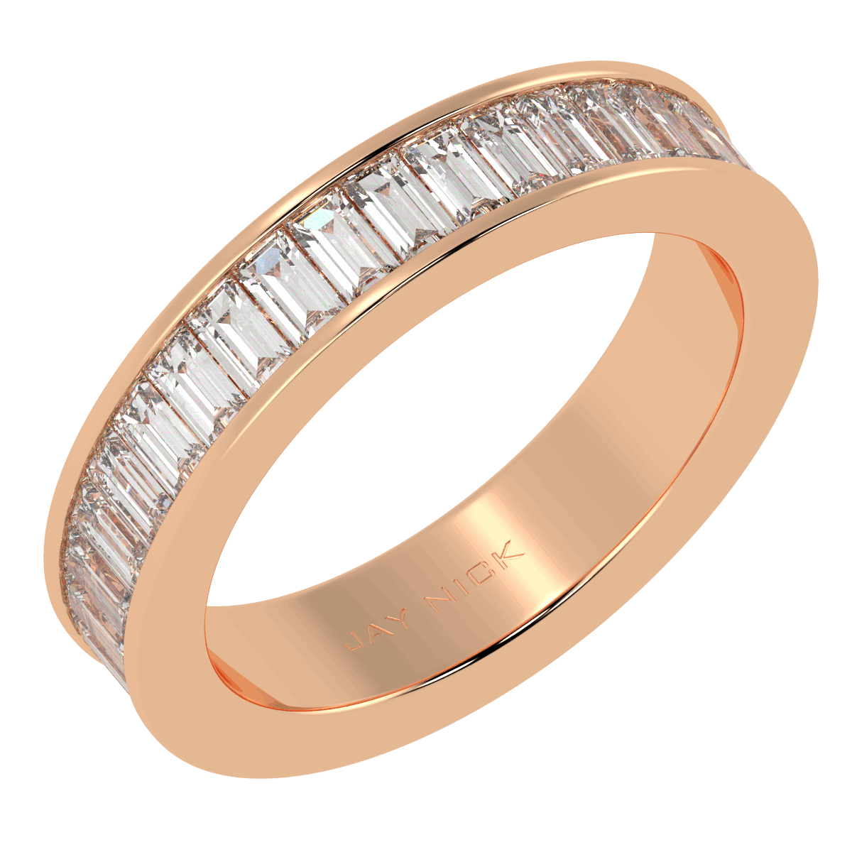 Baguette Cut Full Eternity Ring in rose gold, perspective view