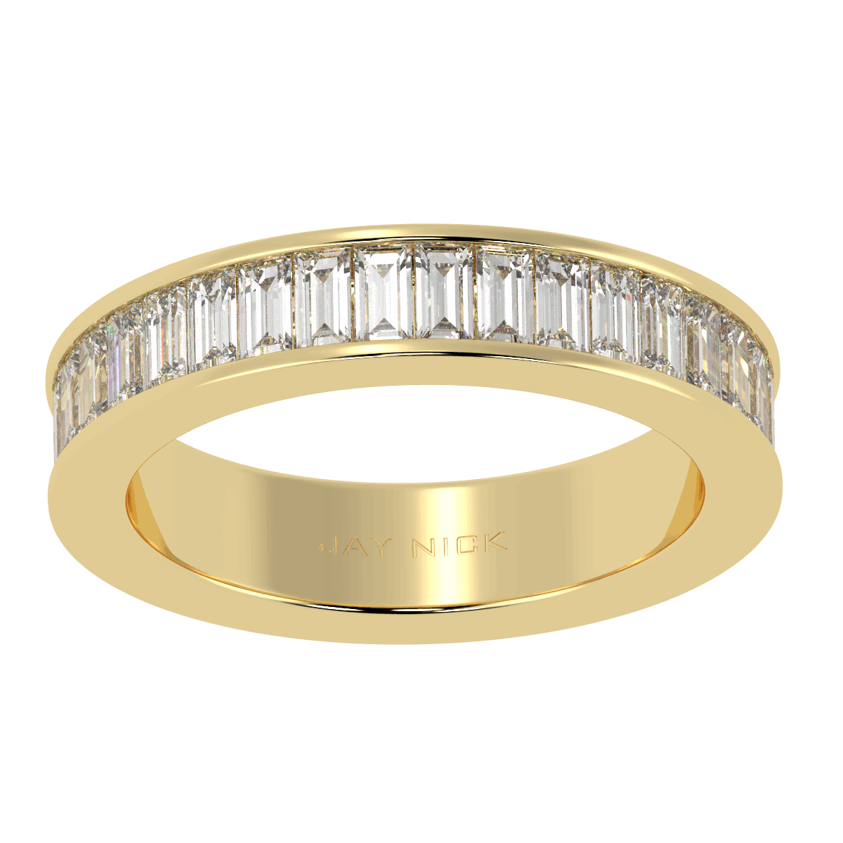 Baguette Cut Full Eternity Ring in yellow gold, top view
