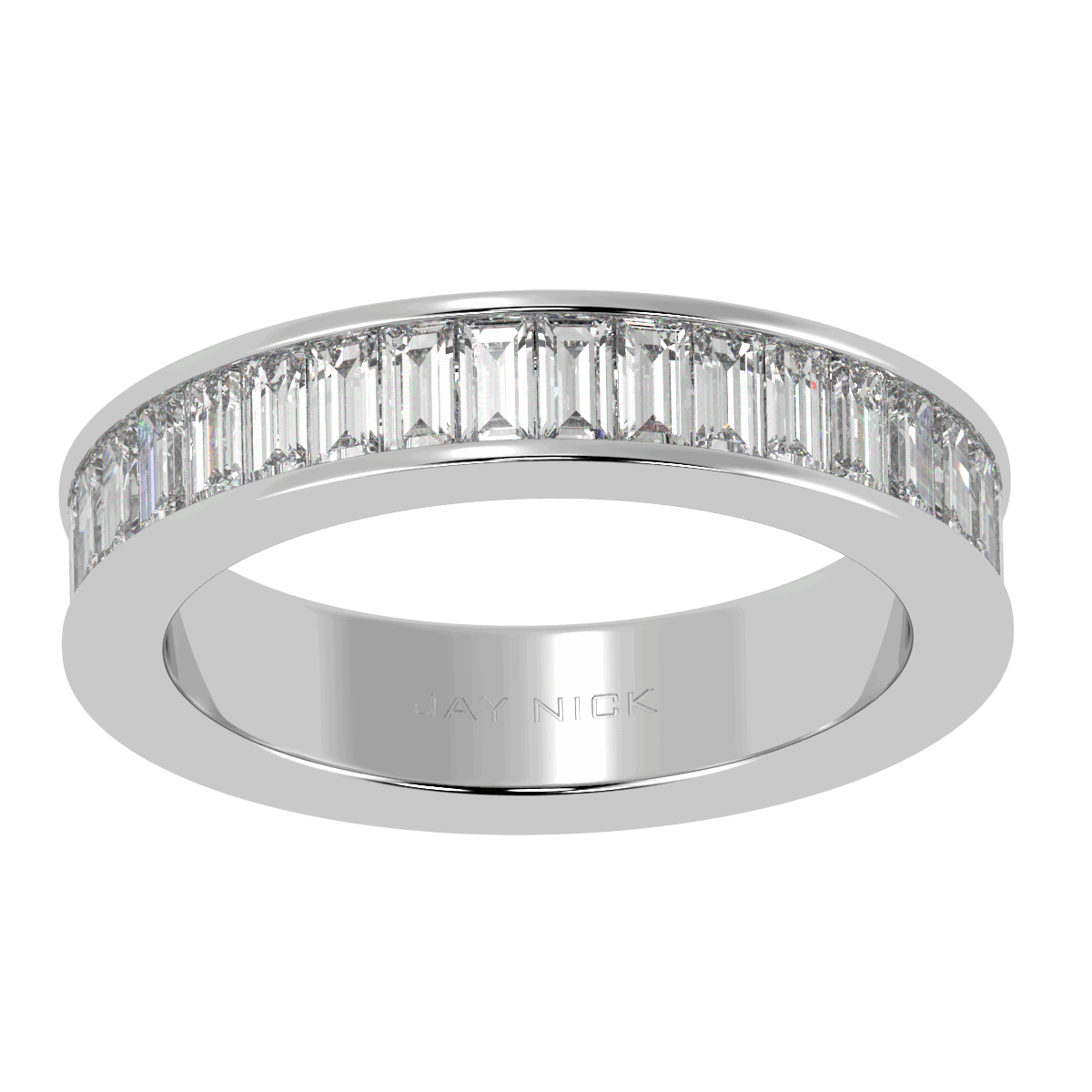 Baguette Cut Full Eternity Ring in white gold or platinum, top view