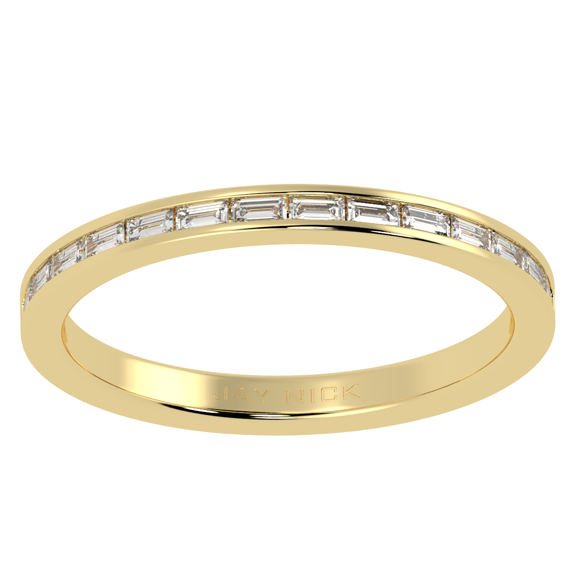 Petite Baguette Cut Half Eternity Ring in yellow gold, top view