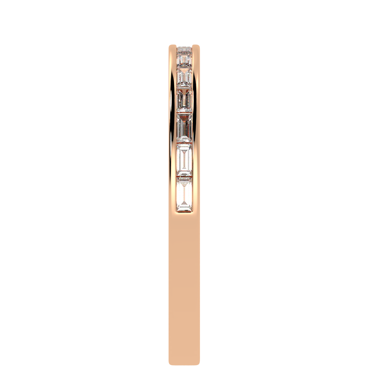 Petite Baguette Cut Half Eternity Ring in rose gold, side view