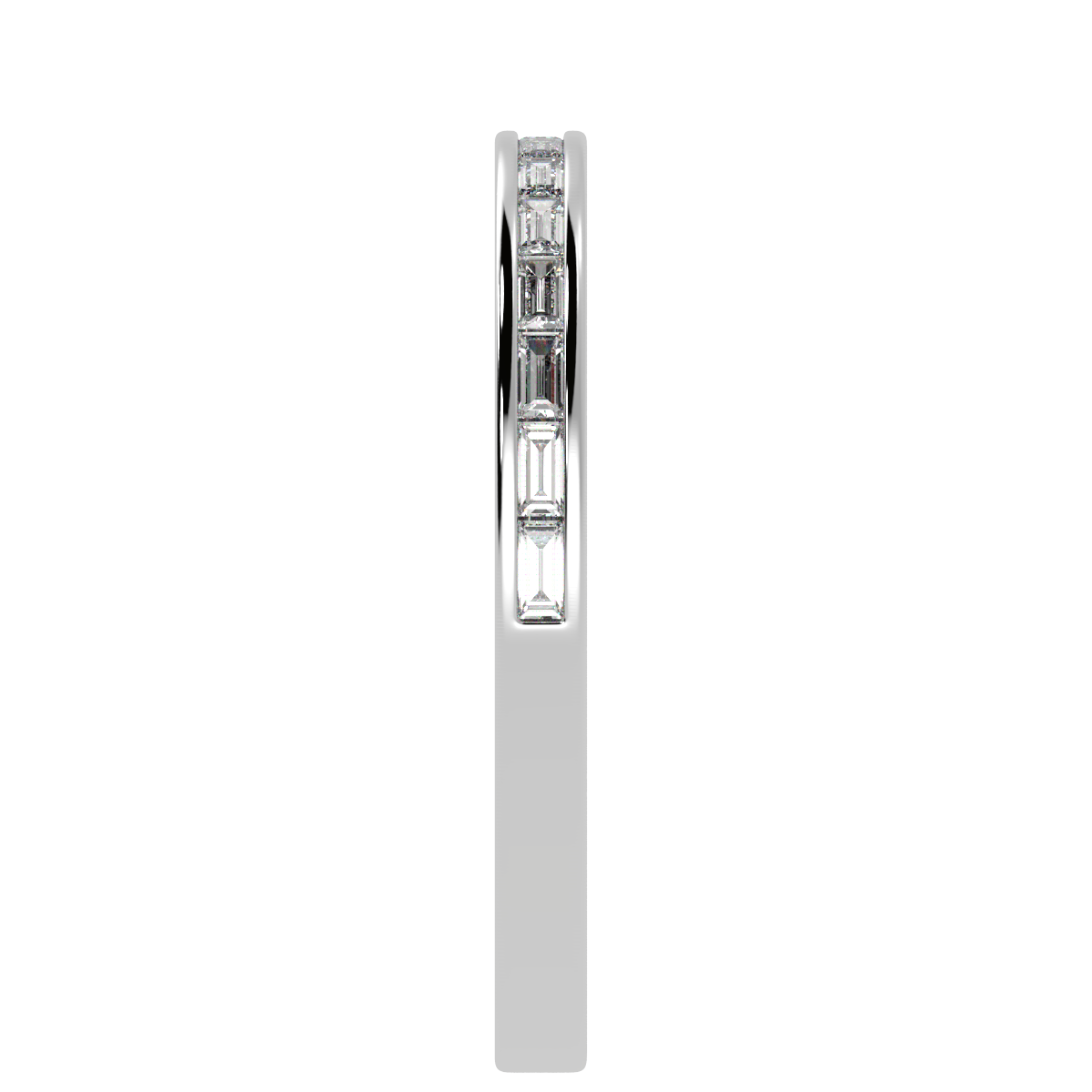 Petite Baguette Cut Half Eternity Ring in white gold or platinum, side view