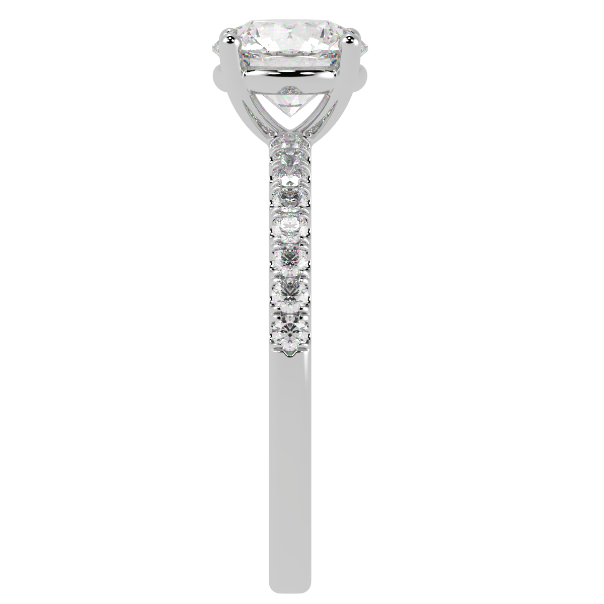 Modern Round Cut Diamond Shoulder Ring in white gold or platinum, side view