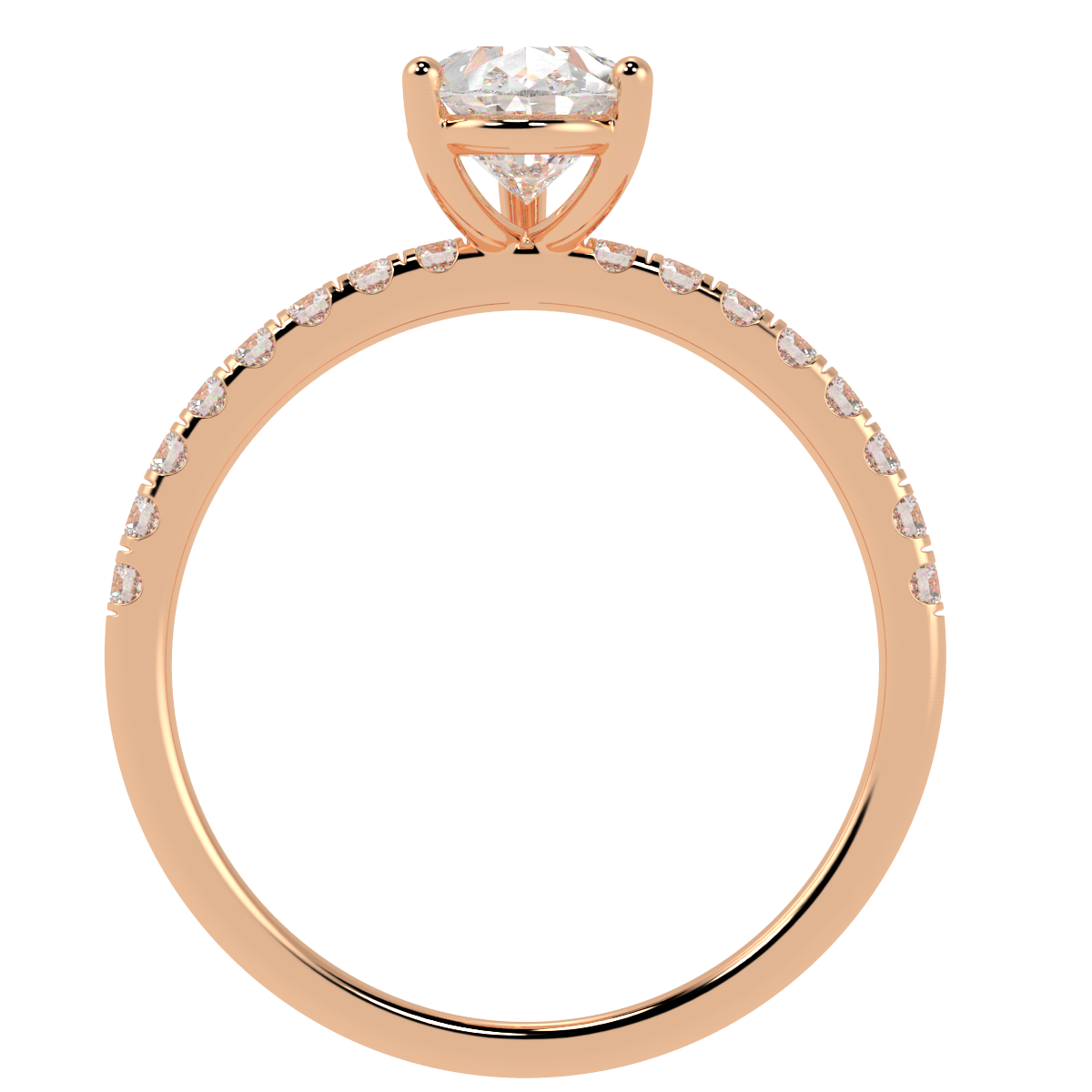 Modern Pear Cut Diamond Shoulder Ring in rose gold, flat view