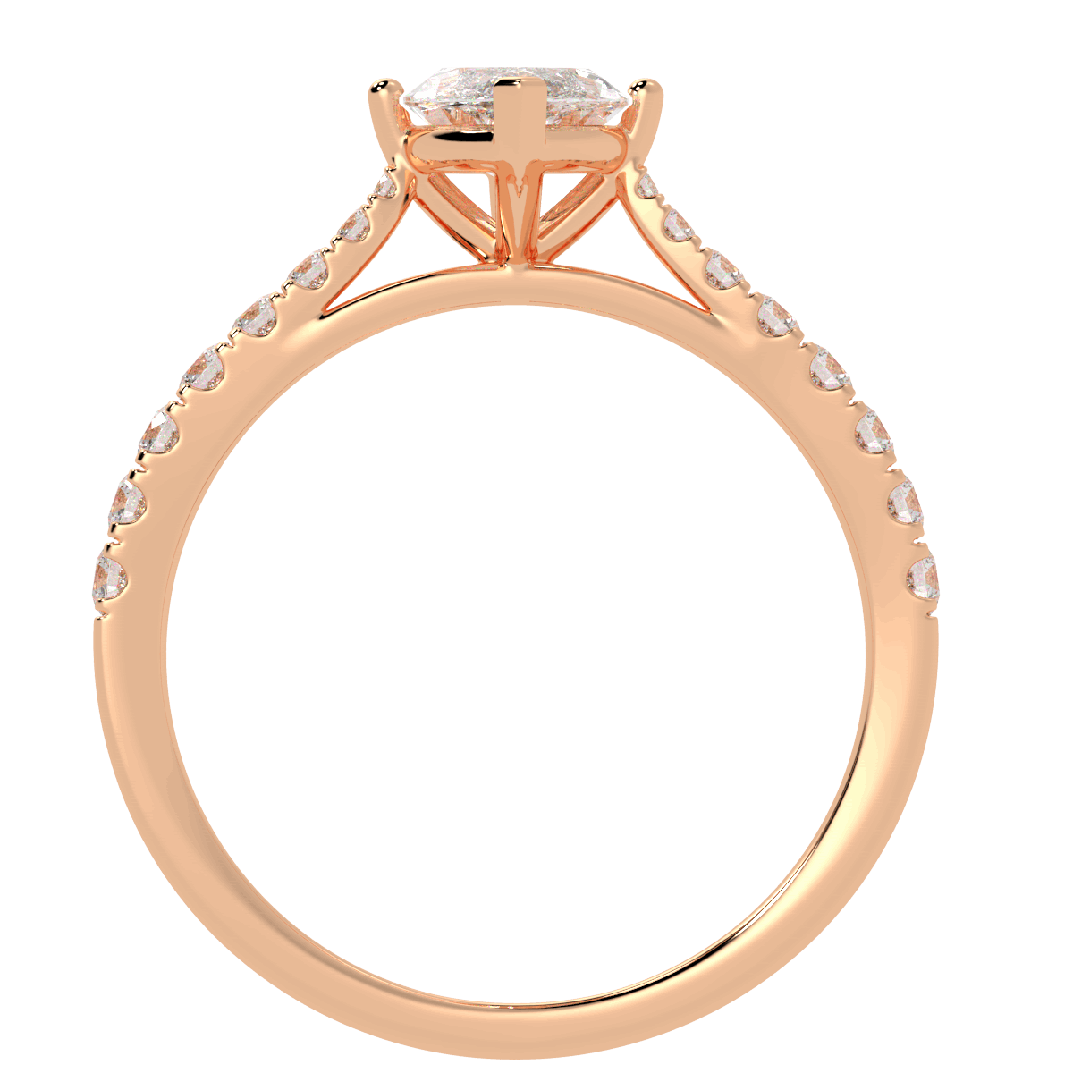 Classic Marquise Cut Diamond Shoulder Ring in rose gold, flat view