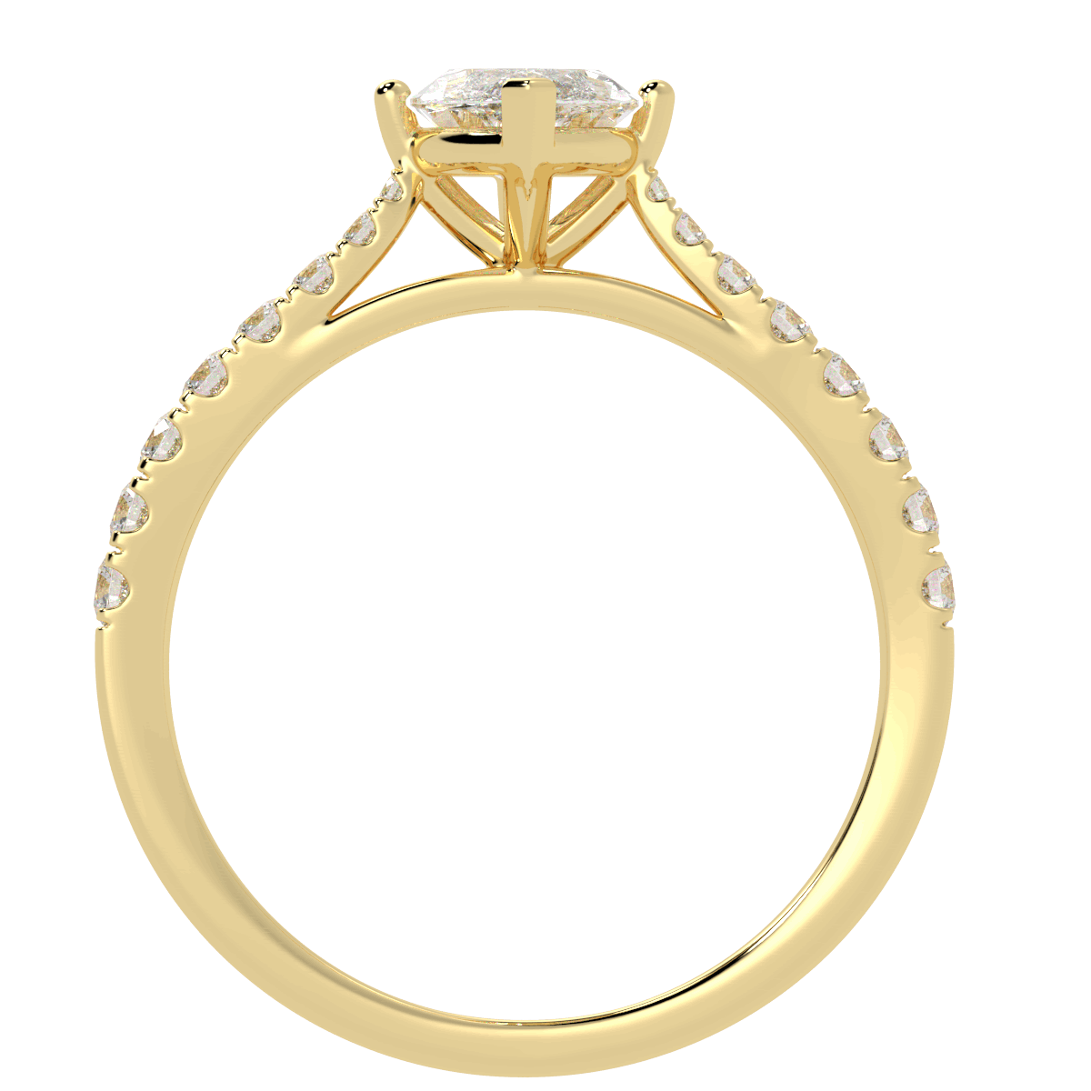 Classic Marquise Cut Diamond Shoulder Ring in yellow gold, flat view
