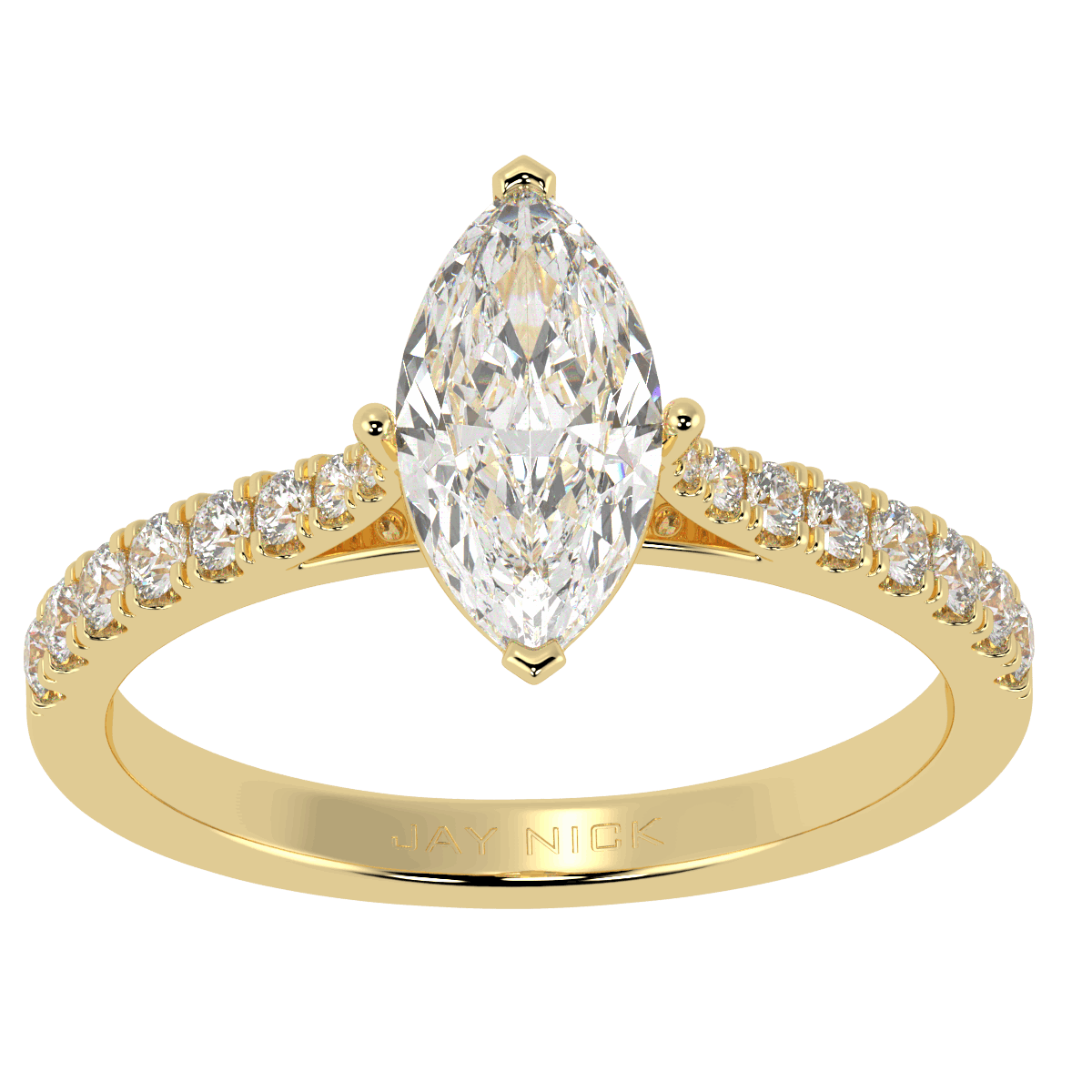 Classic Marquise Cut Diamond Shoulder Ring in yellow gold, top view