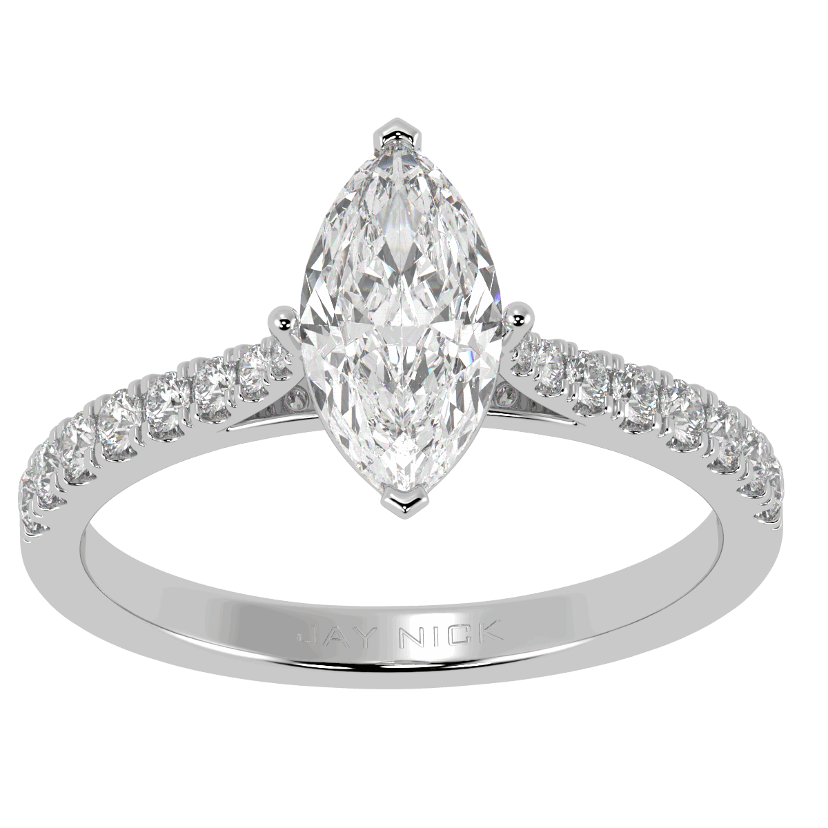 Classic Marquise Cut Diamond Shoulder Ring in white gold or platinum, top view