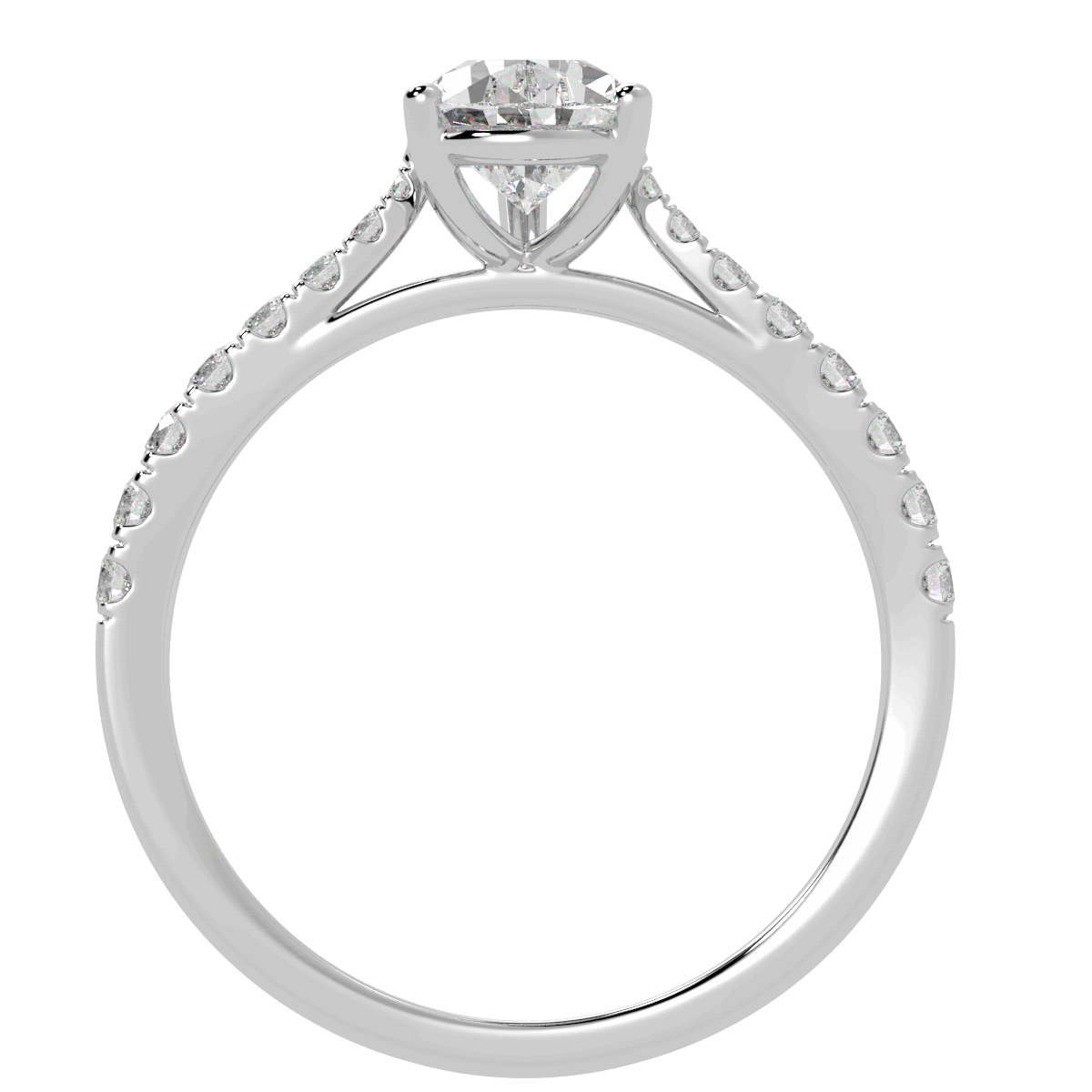 Classic Pear Cut Diamond Shoulder Ring in white gold or platinum, flat view