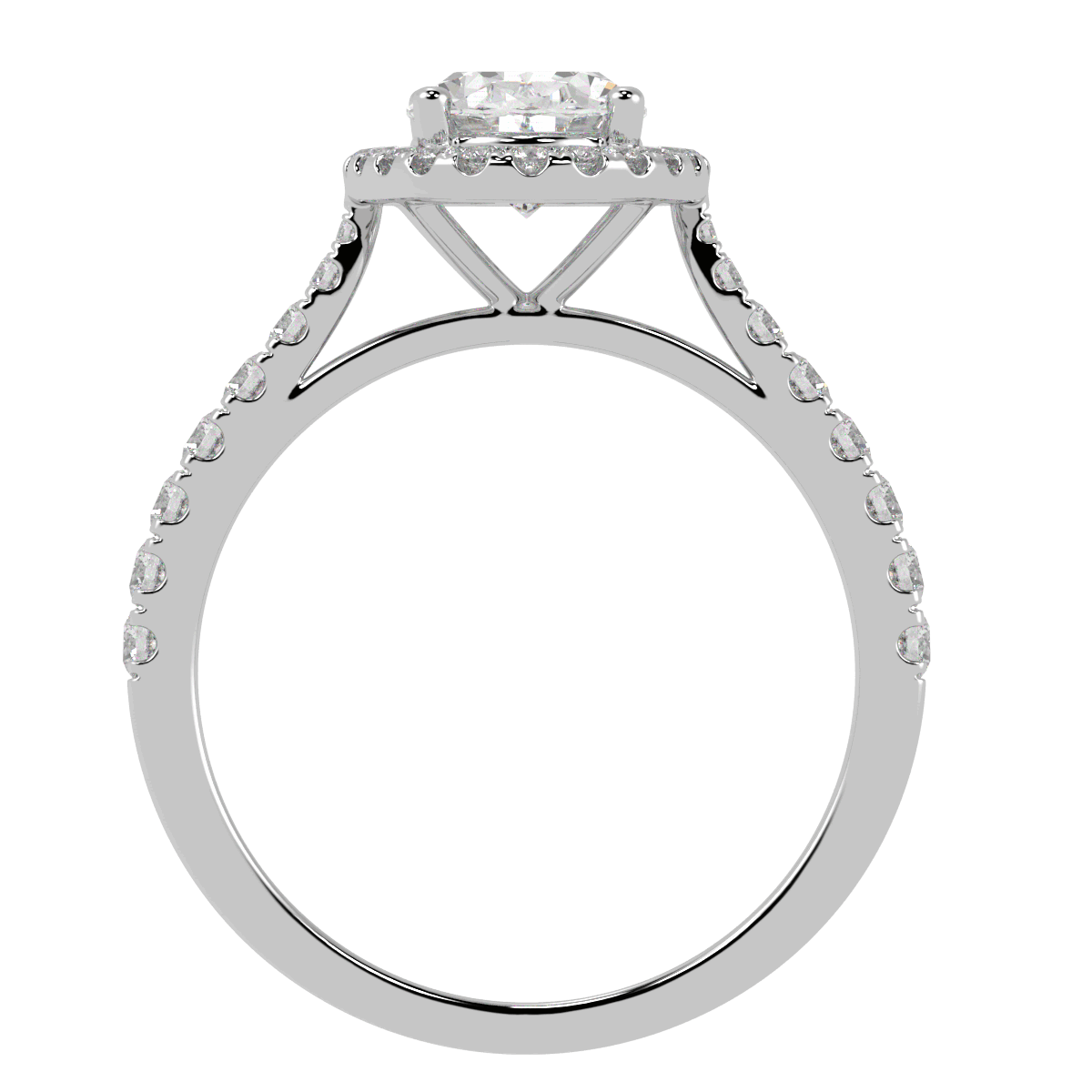 Classic Oval Cut Halo Ring in white gold or platinum, flat view