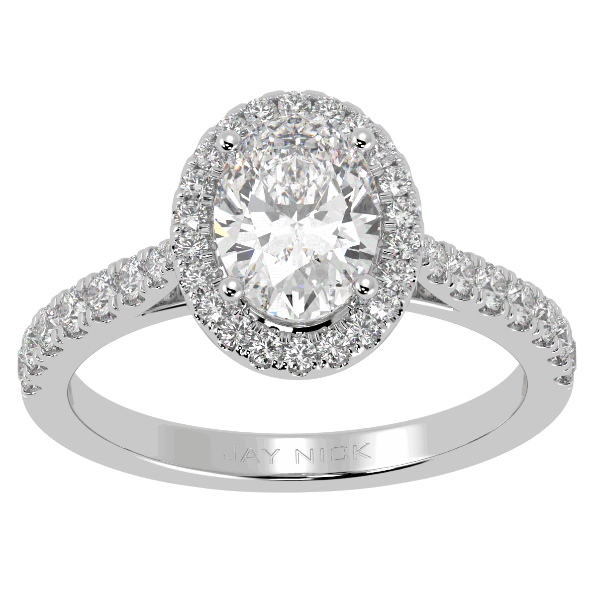Classic Oval Cut Halo Ring in white gold or platinum, top view