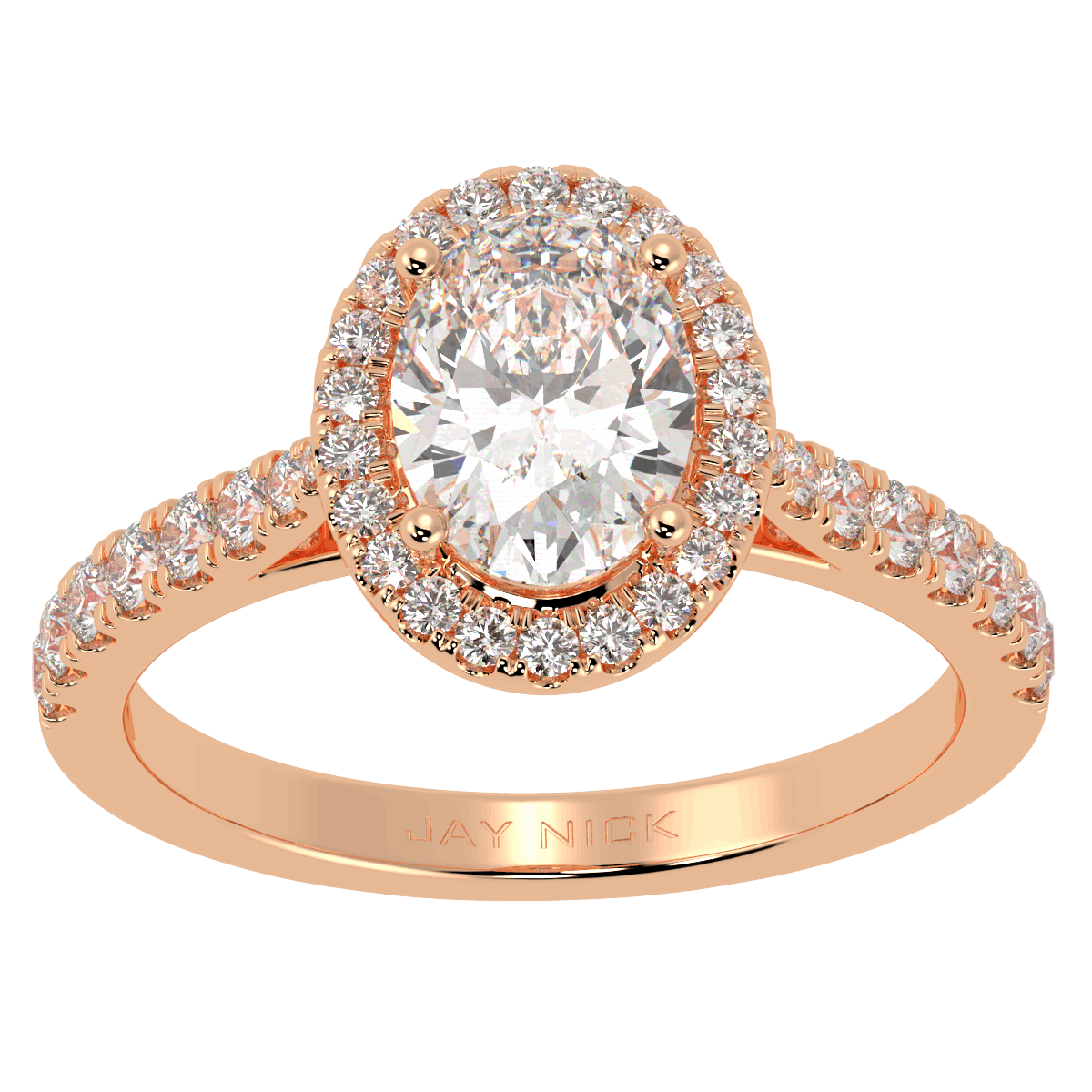 Classic Oval Cut Halo Ring in rose gold, top view