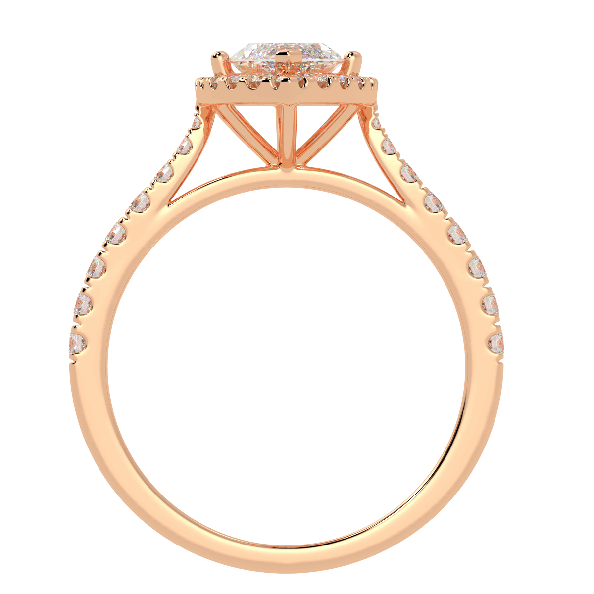 Classic Marquise Cut Halo Ring in rose gold, flat view