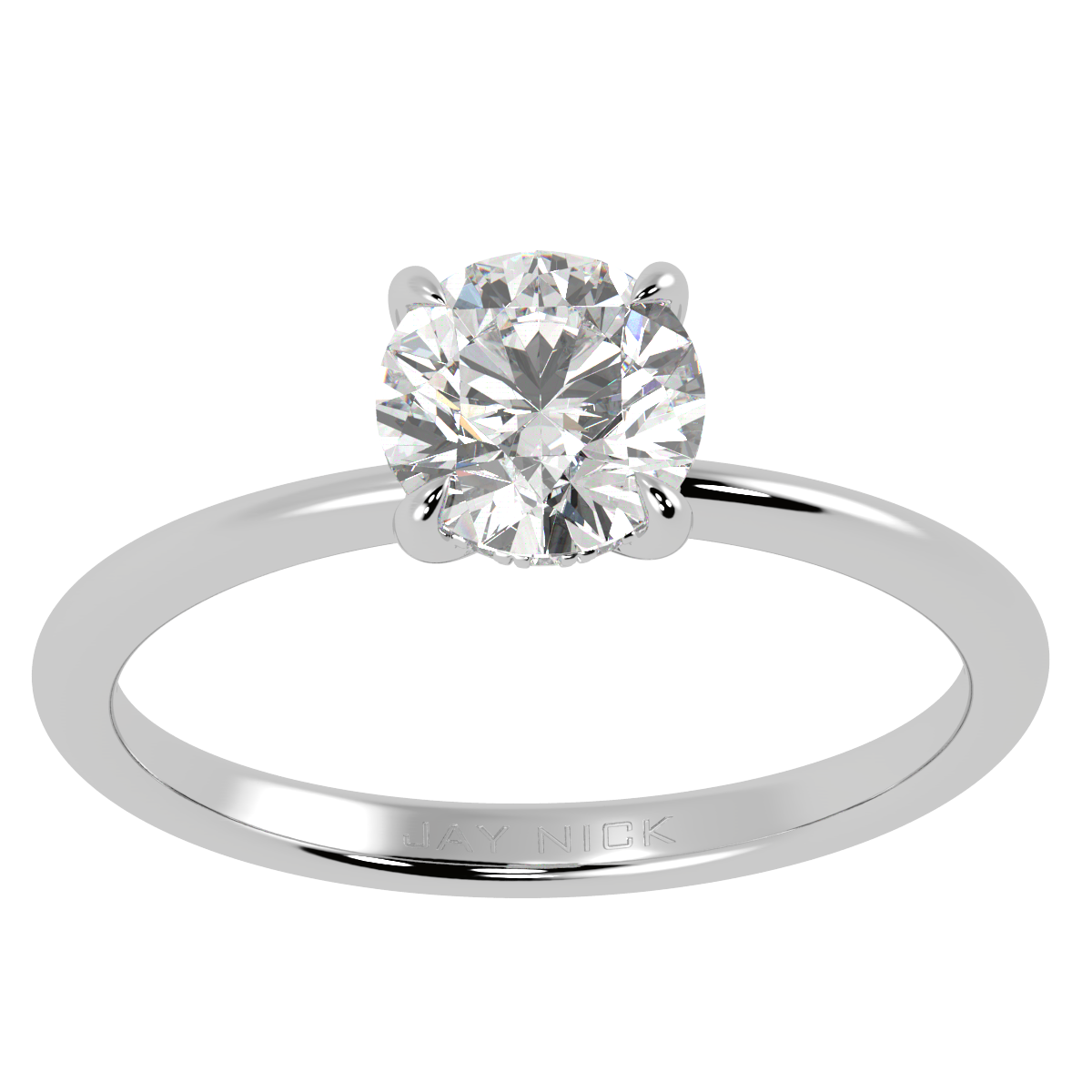 Round Cut Hidden Halo Ring in white gold or platinum, top view