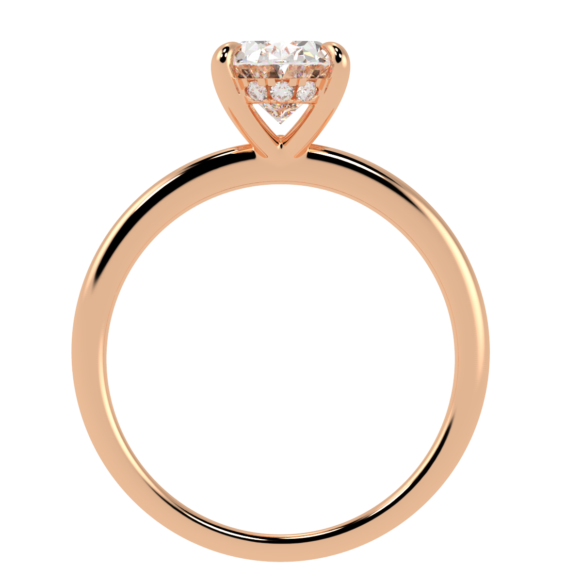Oval Cut Hidden Halo Ring in rose gold, flat view
