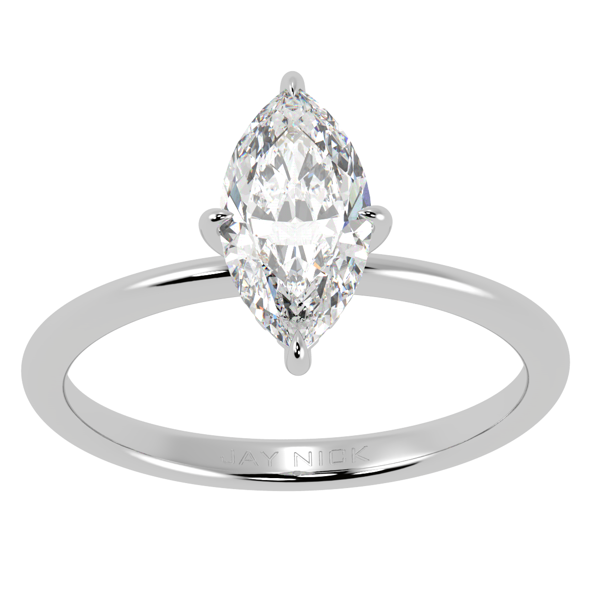 Marquise Cut Hidden Halo Ring in white gold or platinum, top view