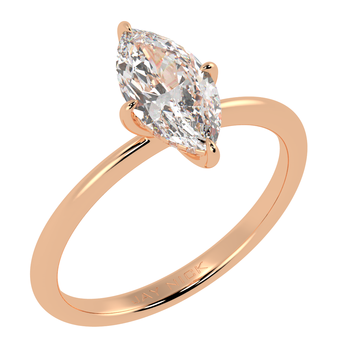 Marquise Cut Hidden Halo Ring in rose gold, perspective view