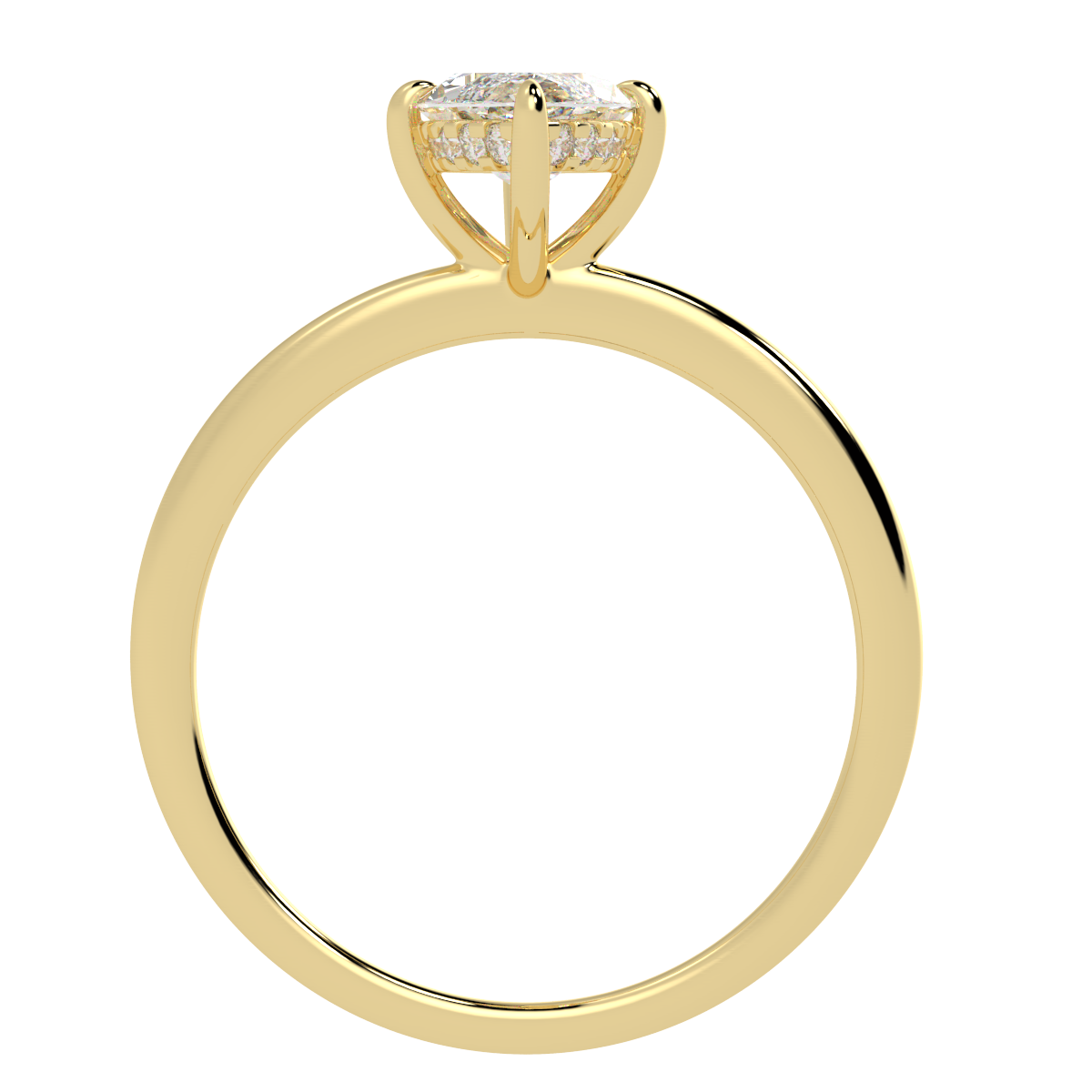 Marquise Cut Hidden Halo Ring in yellow gold, flat view