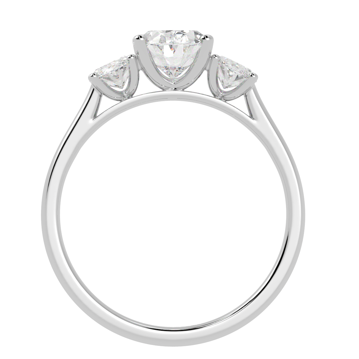 Oval Cut Trilogy Ring in white gold or platinum, flat view