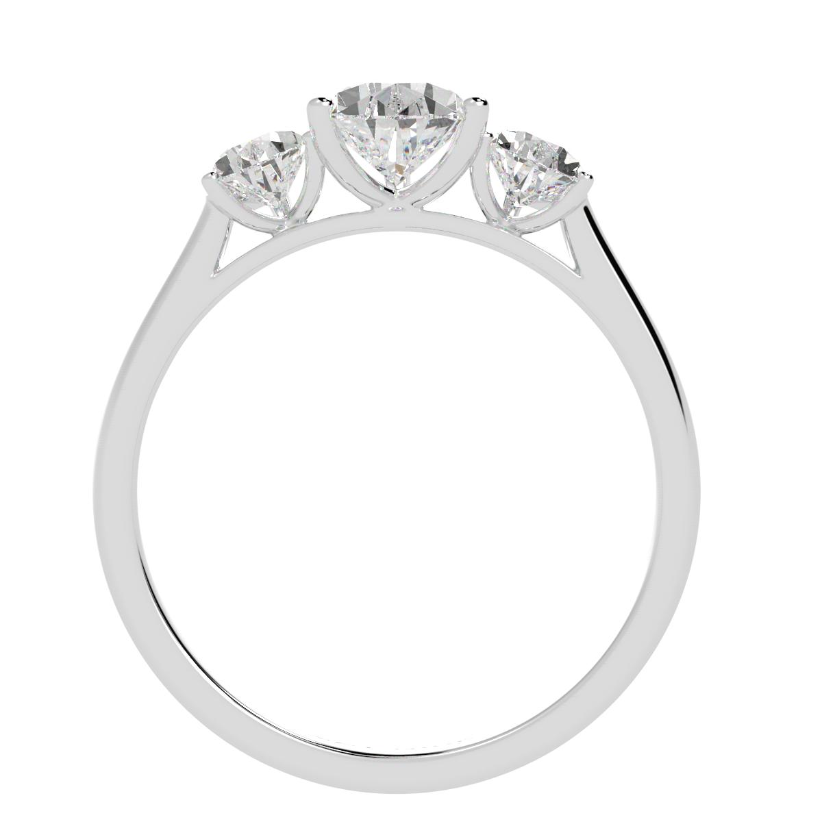 Pear Cut Trilogy Ring in white gold or platinum, flat view