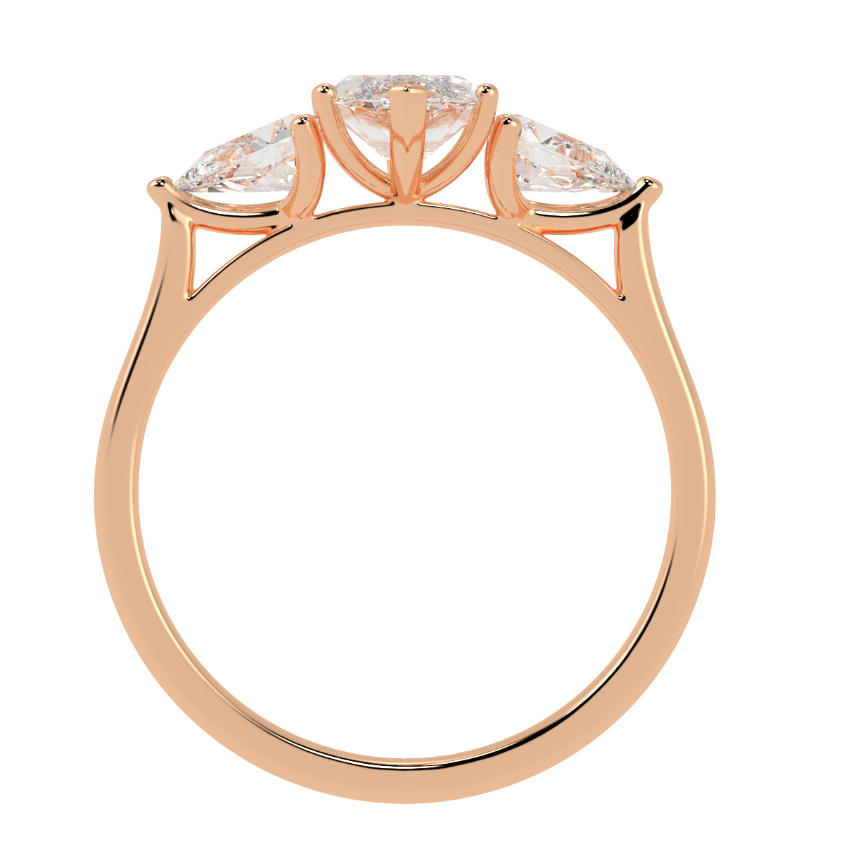 Marquise & Pear Three Stone Ring in rose gold, flat view
