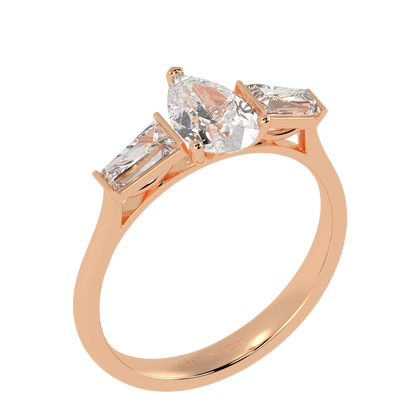 Pear &amp; Baguette Three Stone Ring