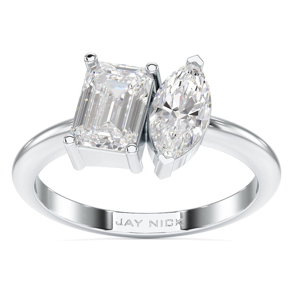 Emerald & Marquise Toi et Moi Ring in white gold or platinum