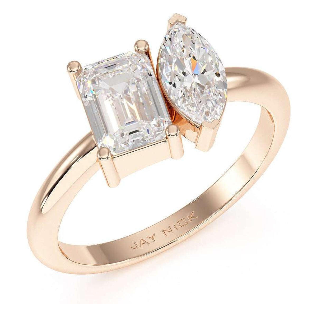 Emerald & Marquise Toi et Moi Ring in rose gold