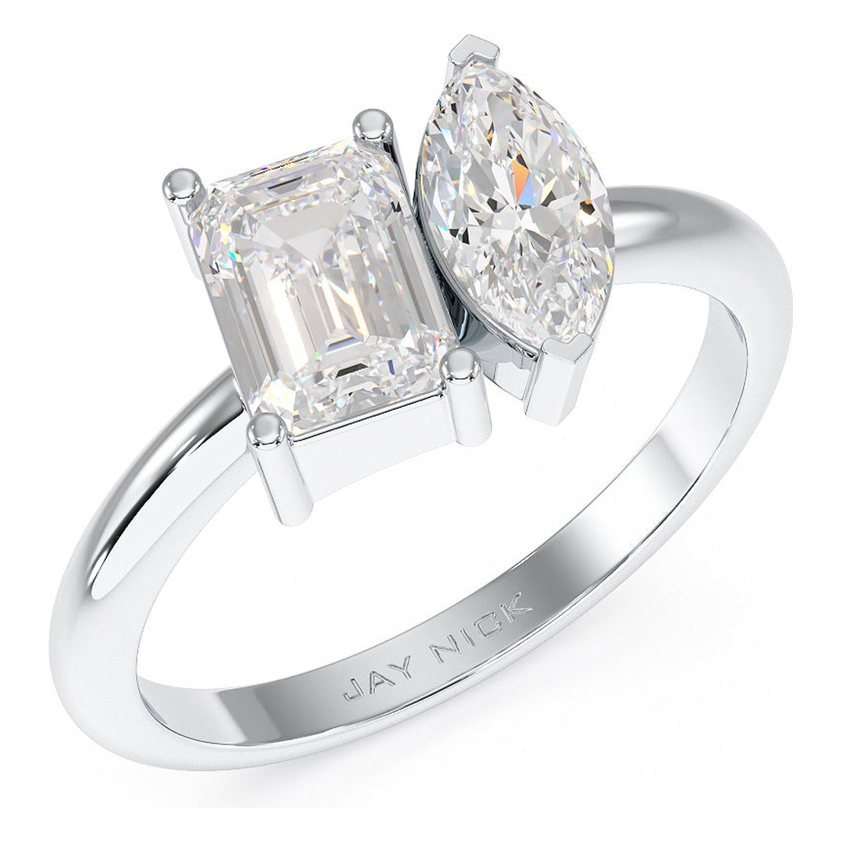 Emerald & Marquise Toi et Moi Ring in white gold or platinum