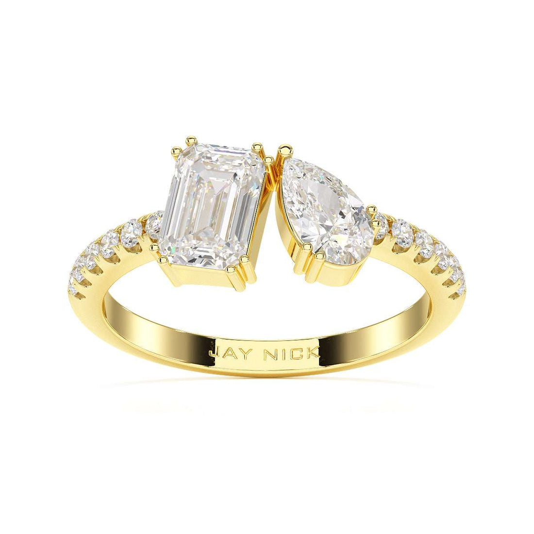 Emerald & Pear Studded Shoulder Toi Et Moi Ring