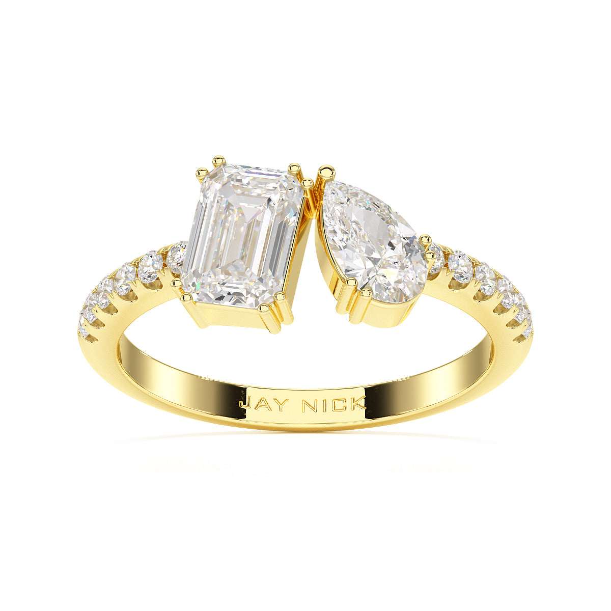 Emerald & Pear Studded Shoulder Toi Et Moi Ring