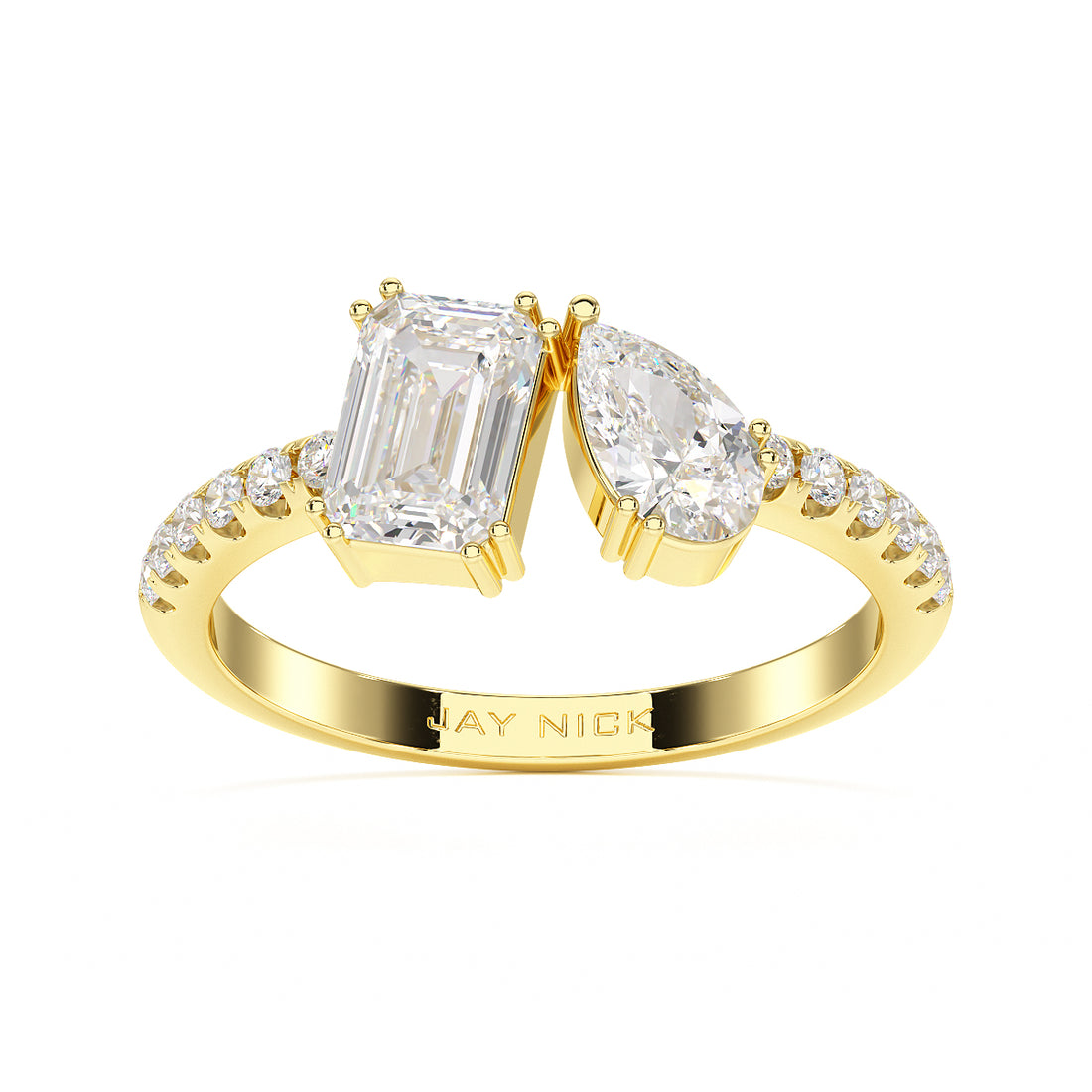 Emerald & Pear Studded Shoulder Toi Et Moi Ring