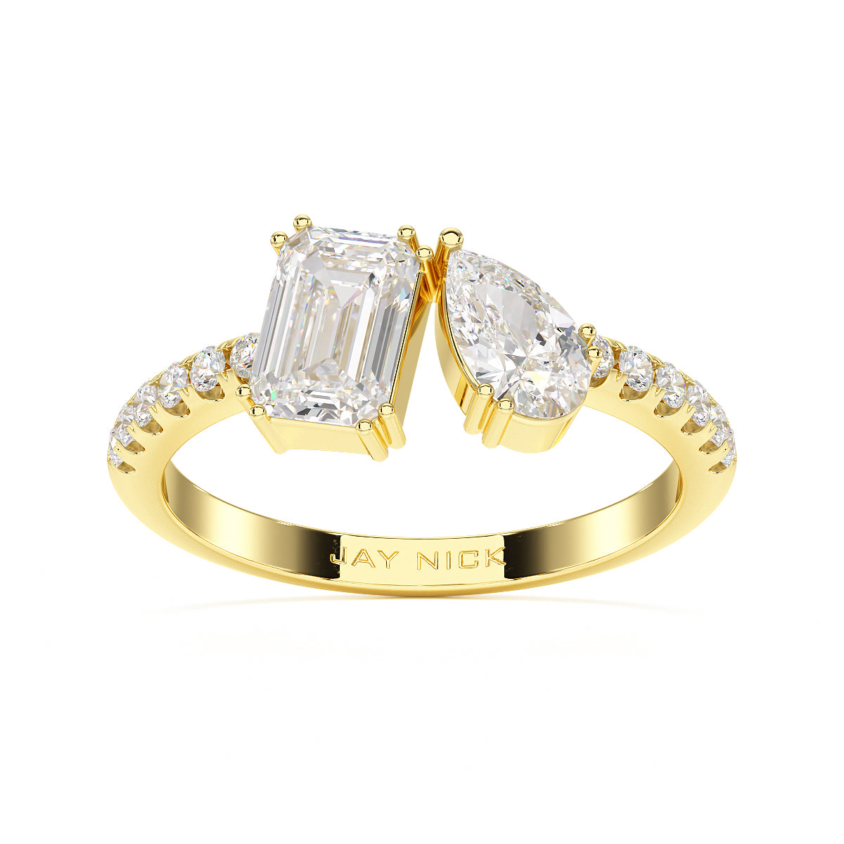 Emerald & Pear Studded Shoulder Toi Et Moi Ring