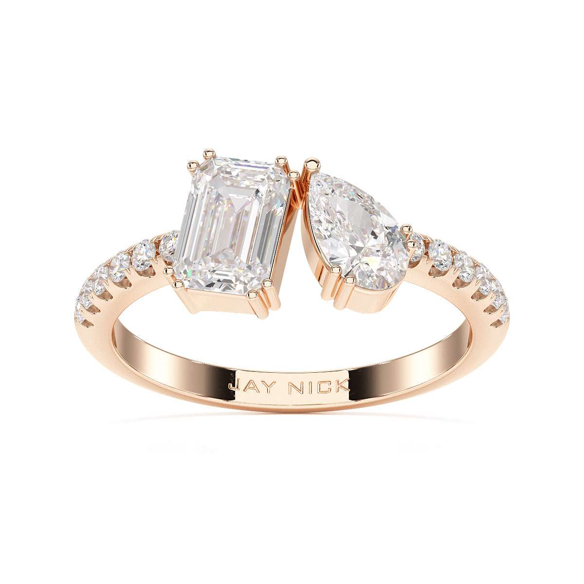 Emerald & Pear Studded Shoulder Toi Et Moi Ring