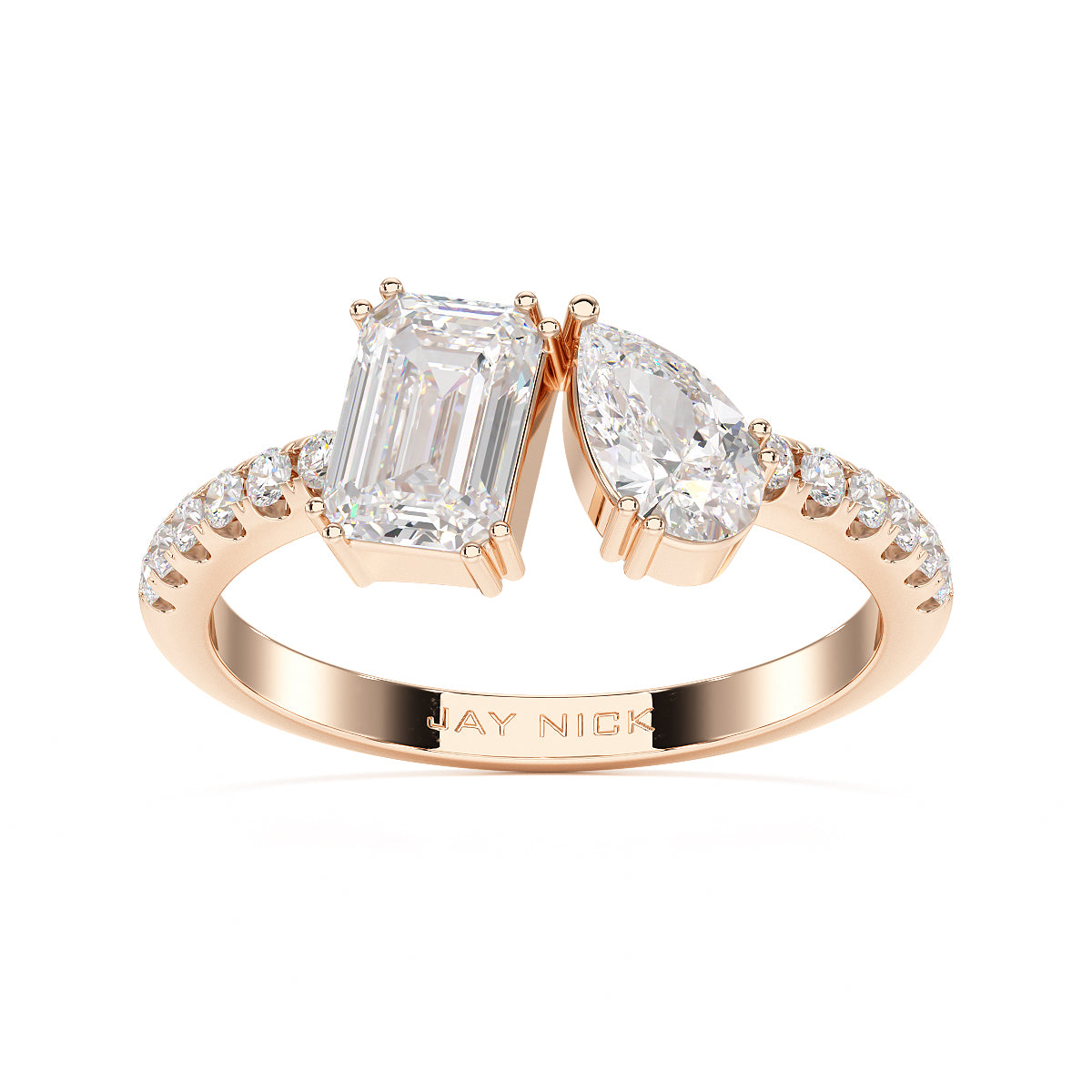 Emerald & Pear Studded Shoulder Toi Et Moi Ring