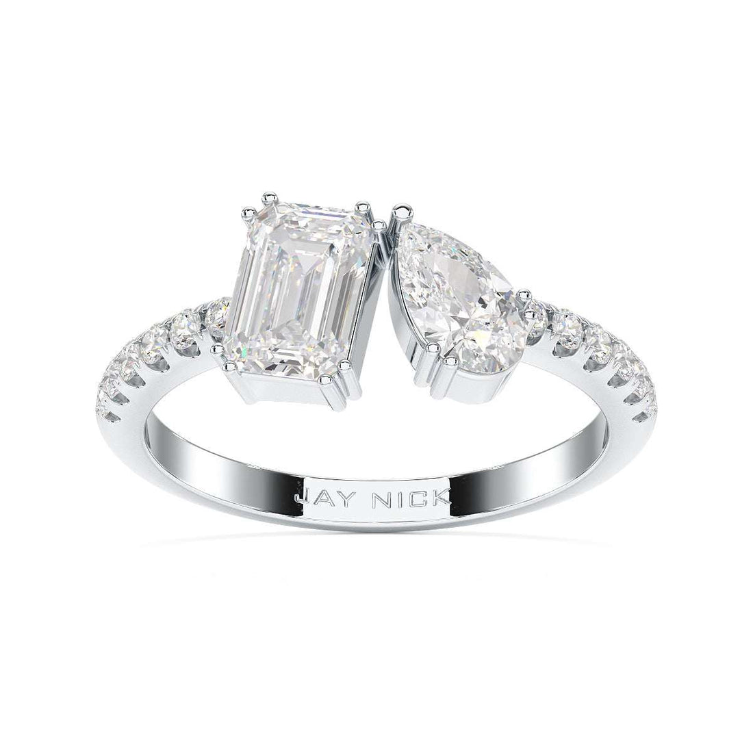 Emerald & Pear Studded Shoulder Toi Et Moi Ring