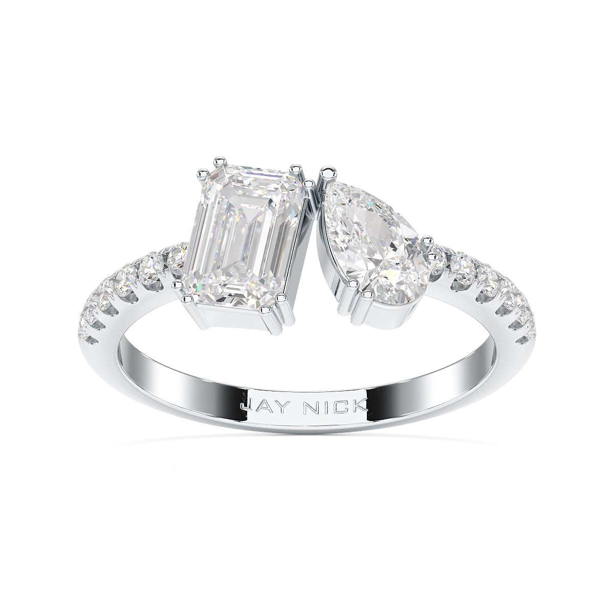 Emerald & Pear Studded Shoulder Toi Et Moi Ring
